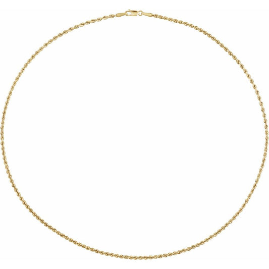 14K Yellow Gold 2mm Hollow Rope Chain – 16" & 18"