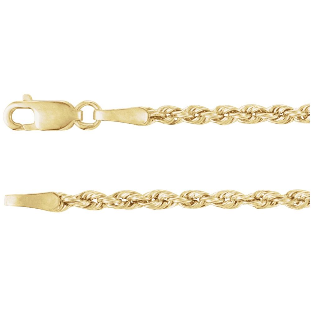 14K Yellow Gold 2mm Hollow Rope Chain – 16" & 18"