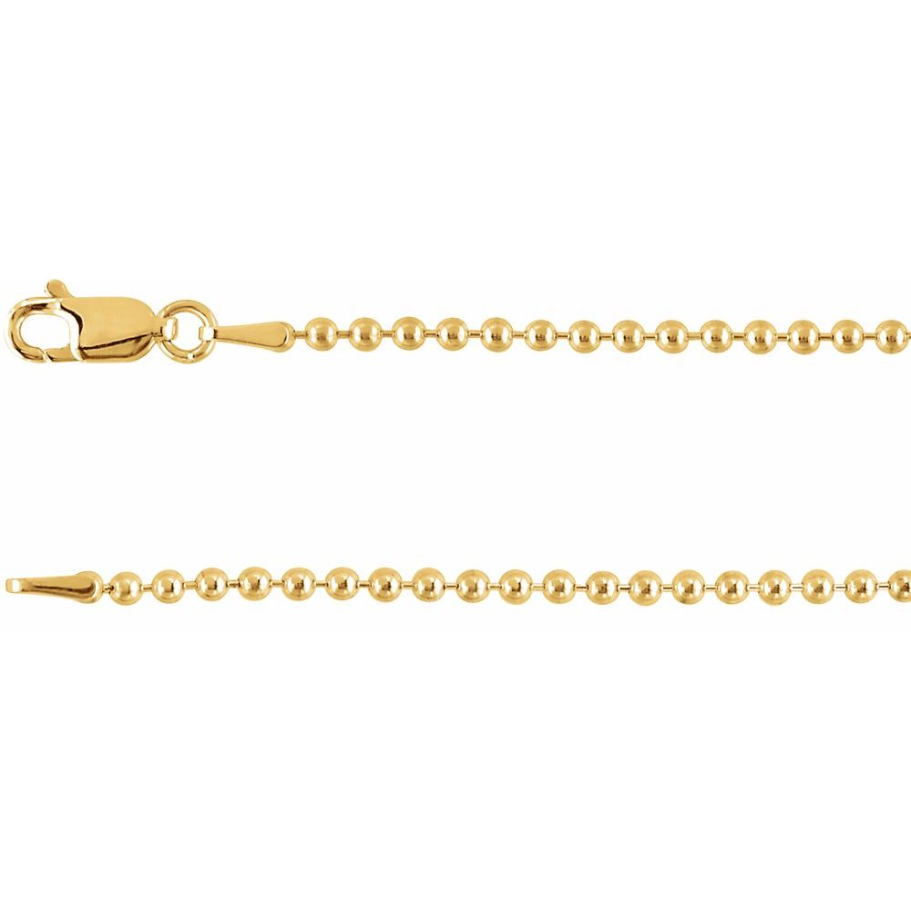 14K Yellow Gold 2mm Hollow Bead Chain Necklace – 18" Length