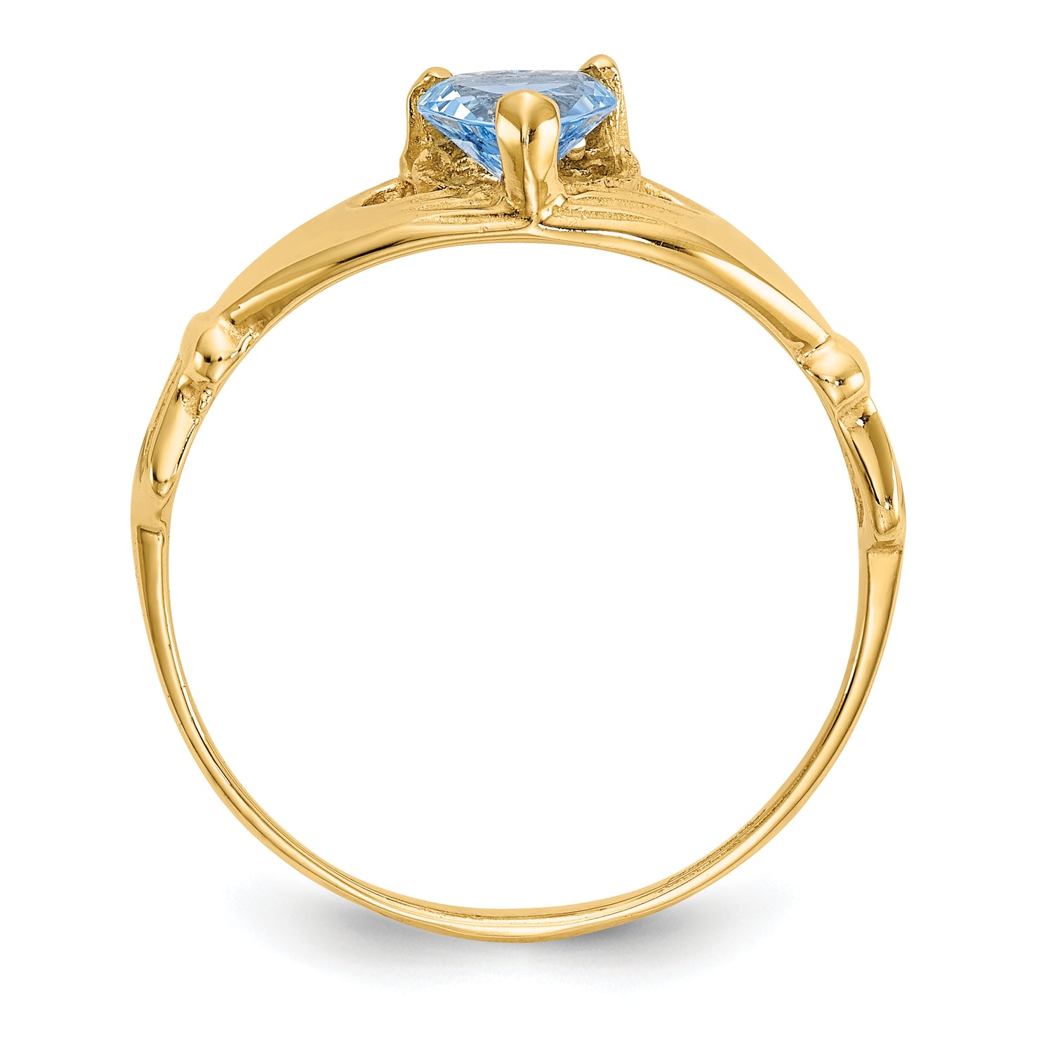 14K Yellow Gold Claddagh Heart Ring – March Birthstone CZ