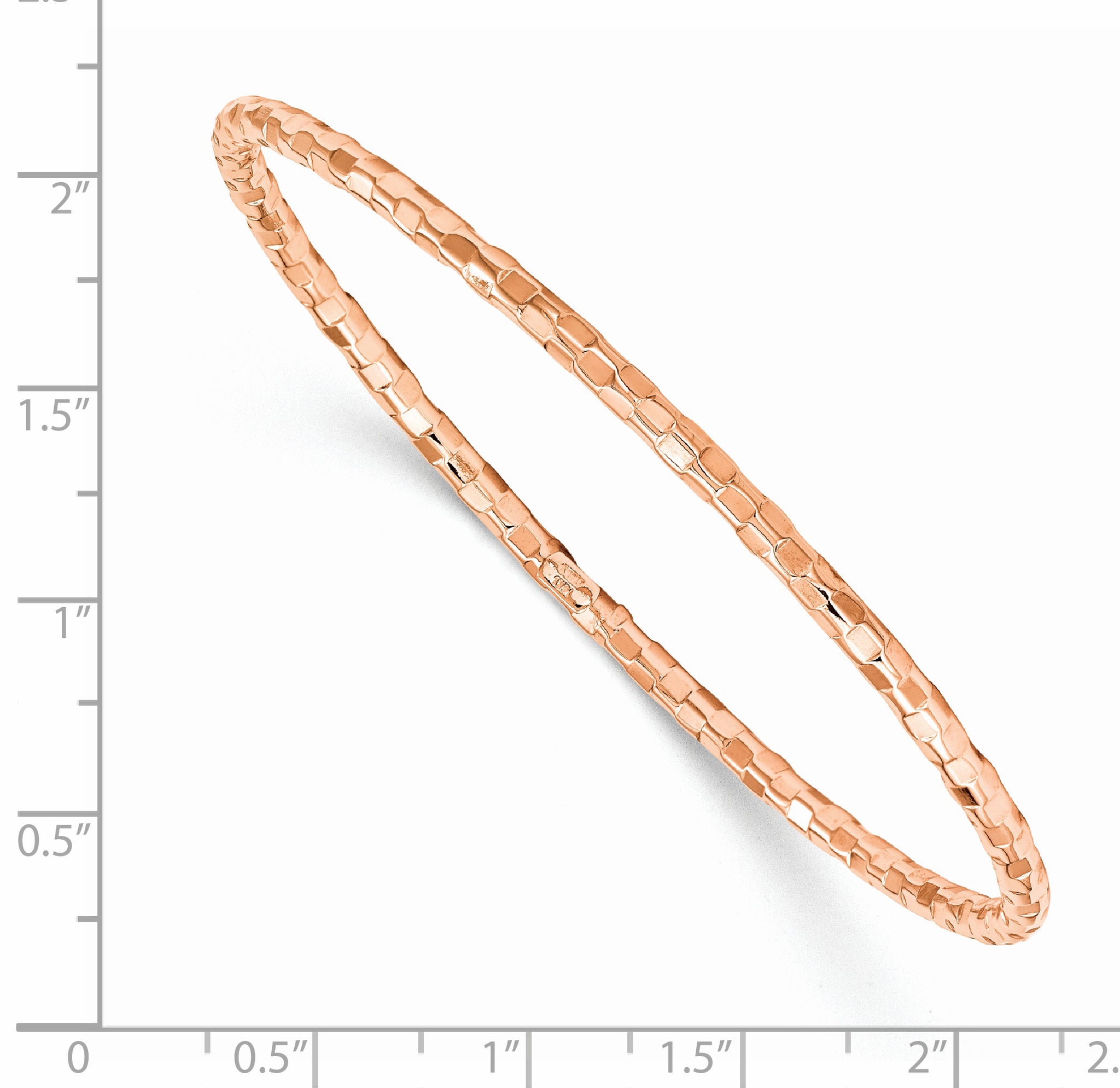 14K Rose Gold Polished & Textured Slip-On Bangle Bracelet – 8”