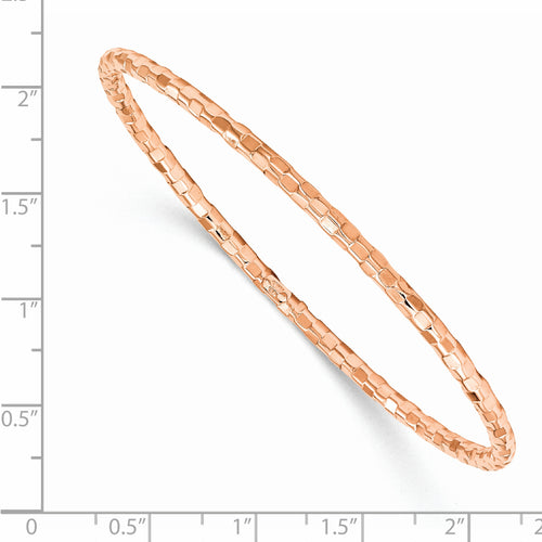14K Rose Gold Polished & Textured Slip-On Bangle Bracelet – 8”