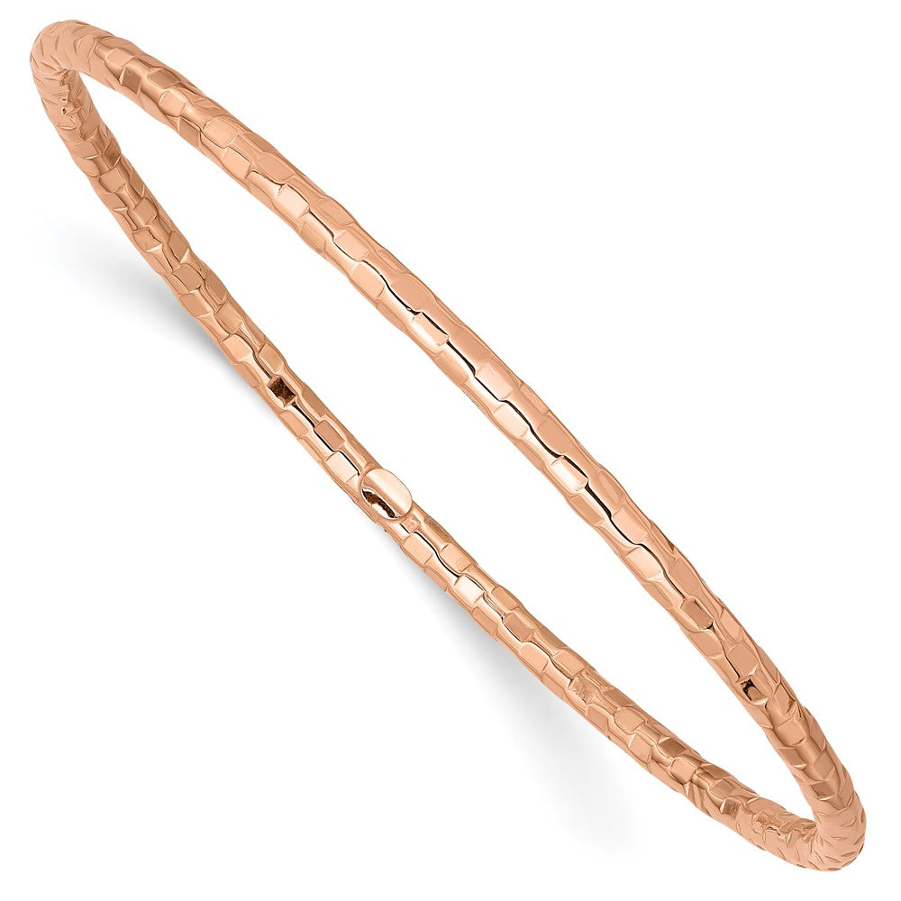 14K Rose Gold Polished & Textured Slip-On Bangle Bracelet – 8”