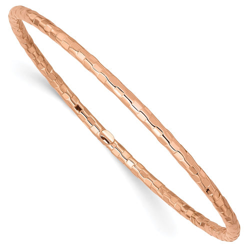 14K Rose Gold Polished & Textured Slip-On Bangle Bracelet – 8”