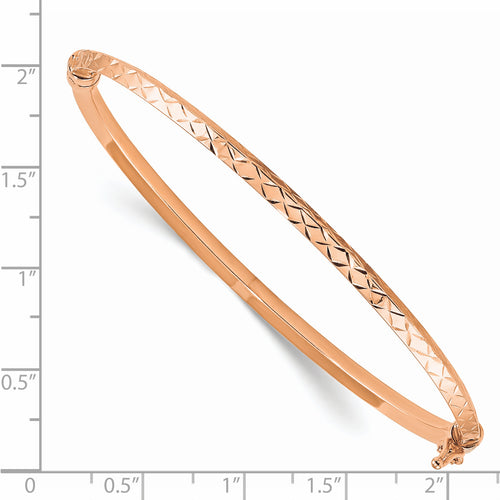 14k Rose Gold Polished Diamond-cut Hinged Bangle Bracelet