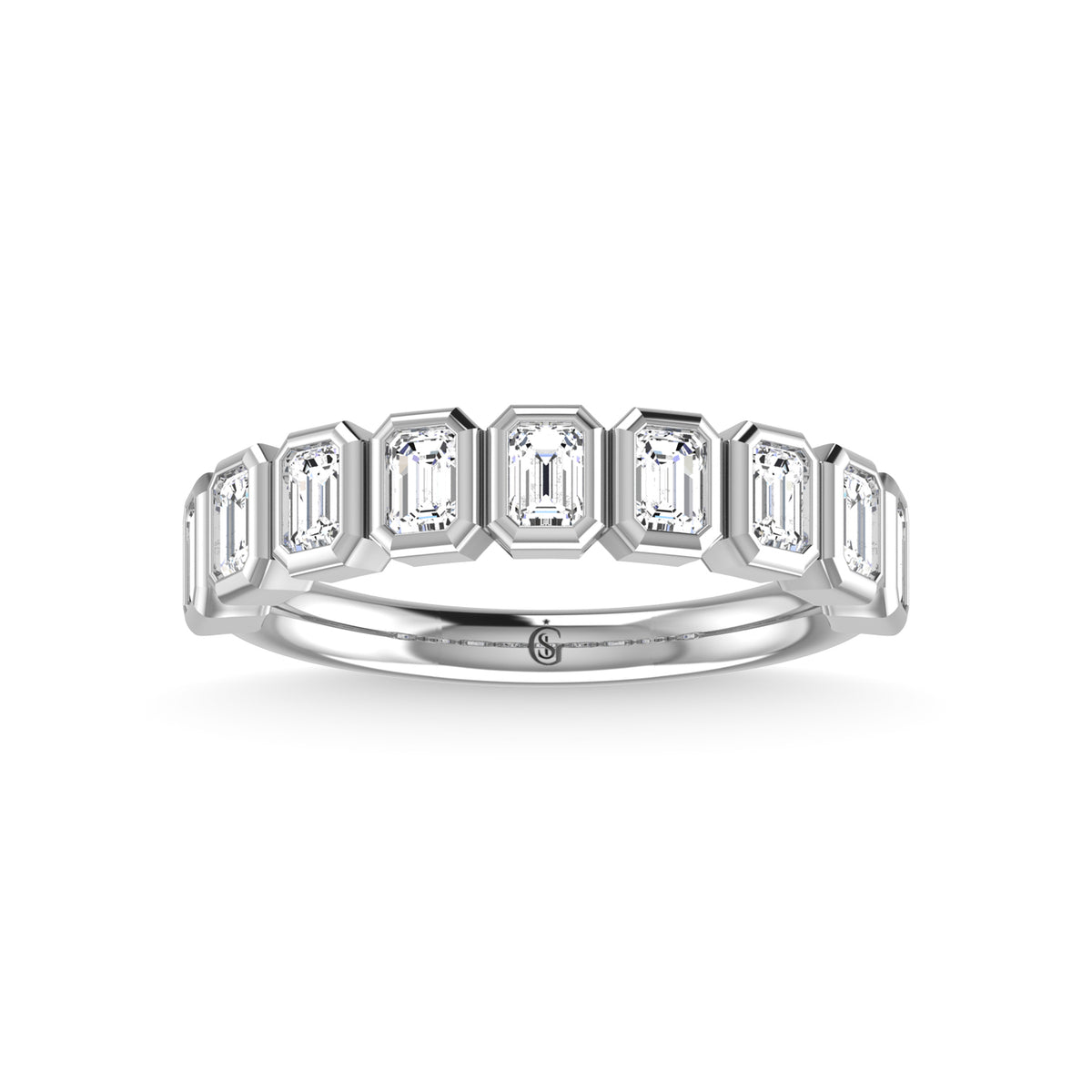 14K White Gold Lab Grown Diamond 7/8 ct. tw. Emerald Shape Halfway Bezel Band | Picasso Gold & Diamond