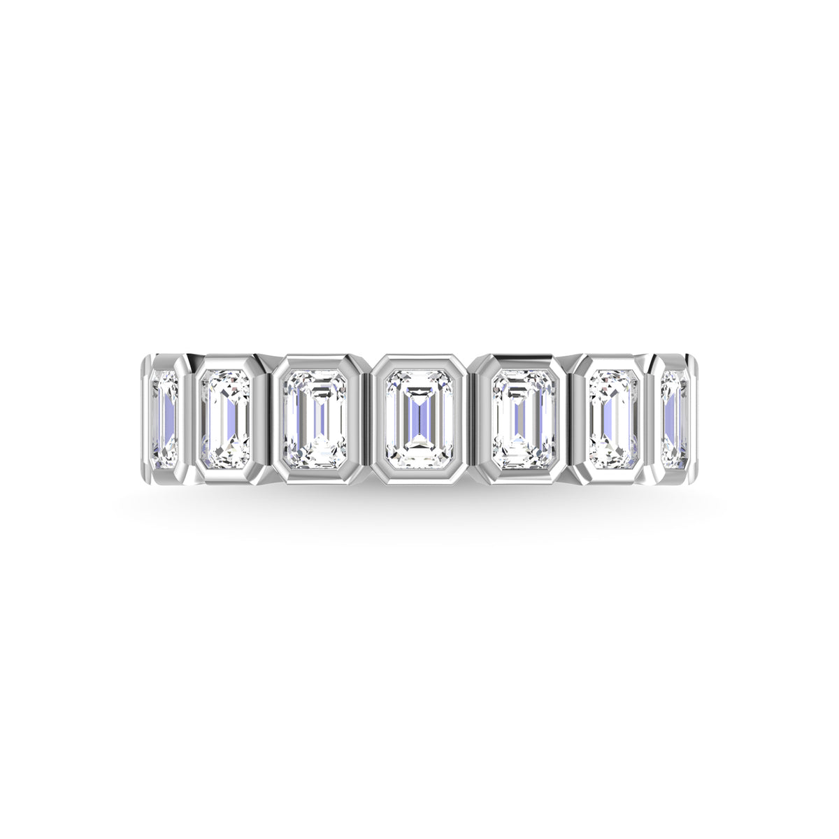 14K White Gold Lab Grown Diamond 7/8 ct. tw. Emerald Shape Halfway Bezel Band, side profile view showing the band