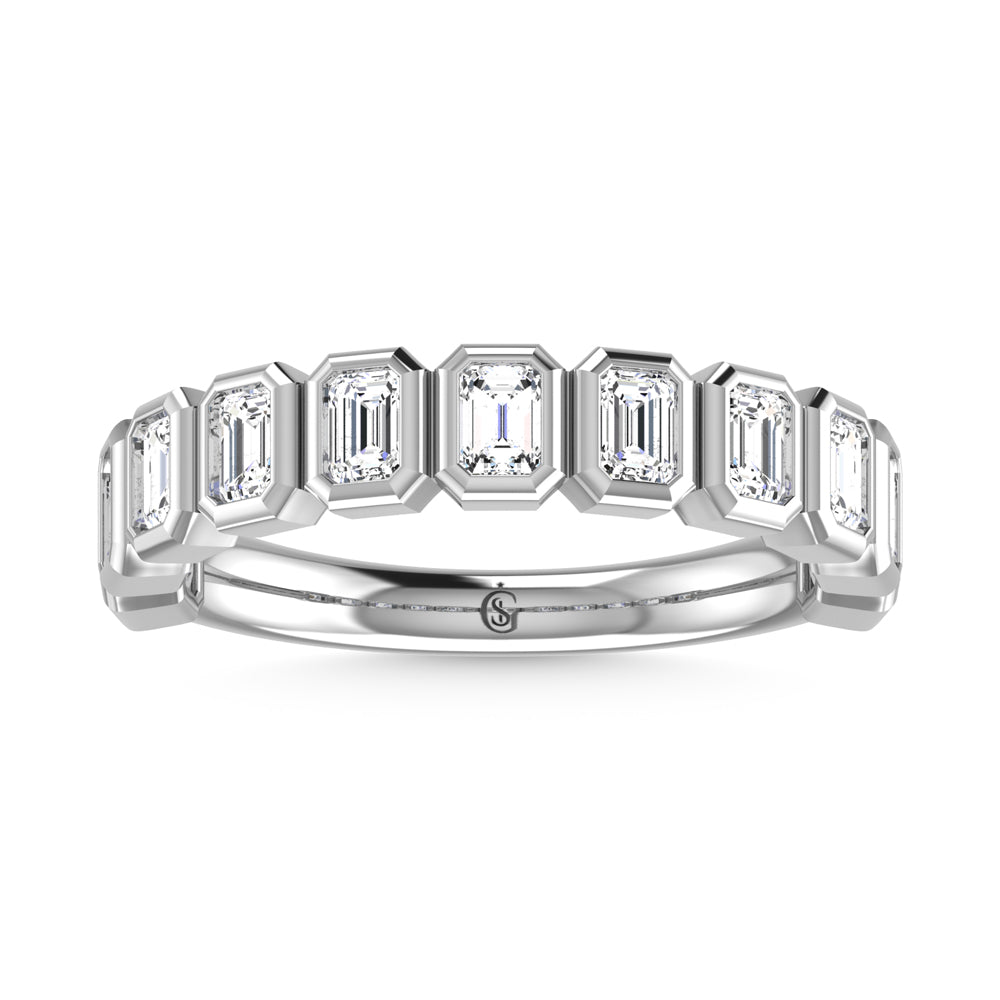 14K White Gold Lab Grown Diamond 1 1/3 ct. tw. Emerald Shape Halfway Bezel Wedding Band | Picasso Gold & Diamond