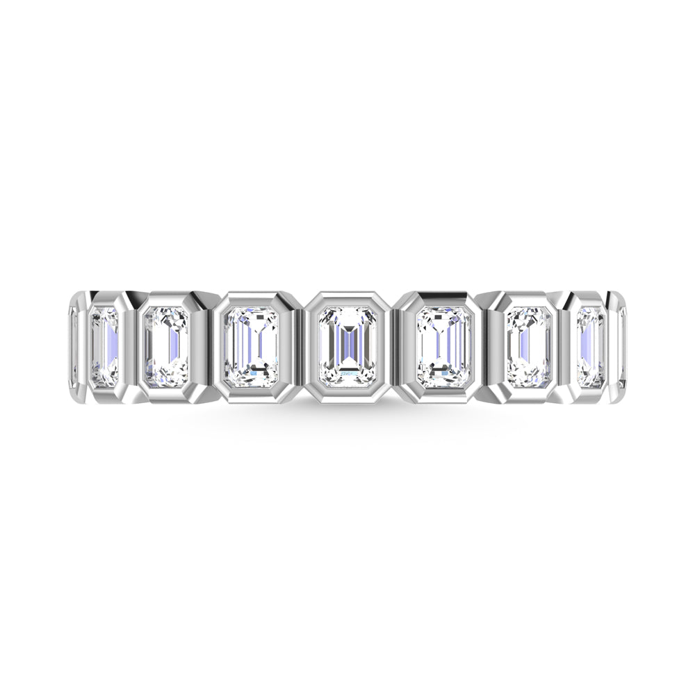 14K White Gold Lab Grown Diamond 1 1/3 ct. tw. Emerald Shape Halfway Bezel Wedding Band, side profile view showing the band