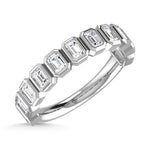 14K White Gold Lab Grown Diamond 1 1/3 ct. tw. Emerald Shape Halfway Bezel Wedding Band, top view of the diamonds