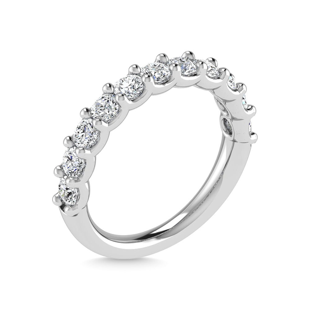 14K White Gold Lab Grown Diamond 7/8 ct. tw. Round Shape Halfway Wedding Band, side profile view showing the band