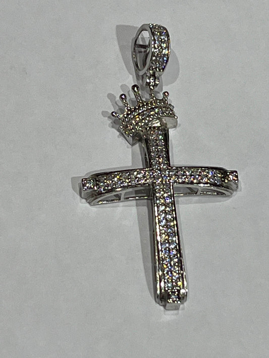 925 Sterling Silver With Cubic Zirconia Crown Cross Pendant