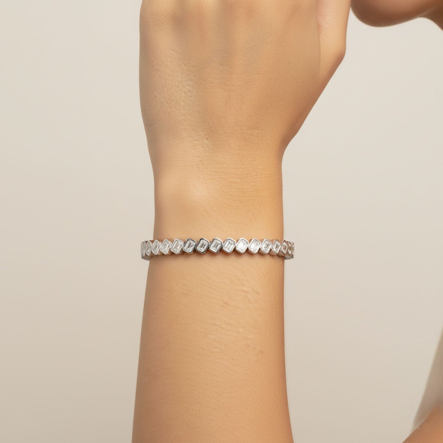 Emerald Cut Lab Diamond Bangle 3.8 CT | 14K Gold