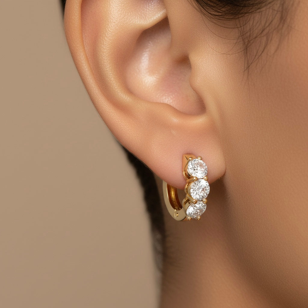 3 Diamond elegant huggie hoop earrings } Picasso Gold & Diamond Jewelry