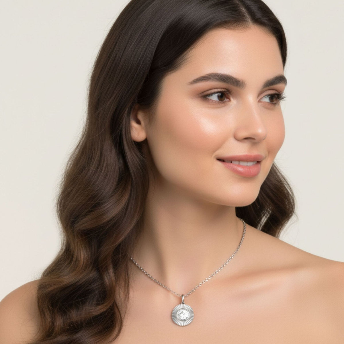 Fluted Round Lab Diamond Pendant Necklace | 14K White Gold | Picasso Gold & Diamond Jewelry