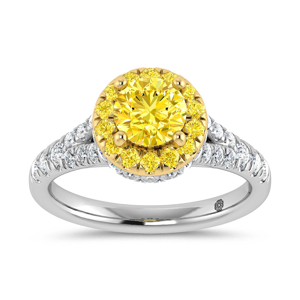 14K White Gold Lab Grown Round Shape Yellow Diamond 1 7/8 ct. tw. Engagement Ring | Picasso Gold & Diamond
