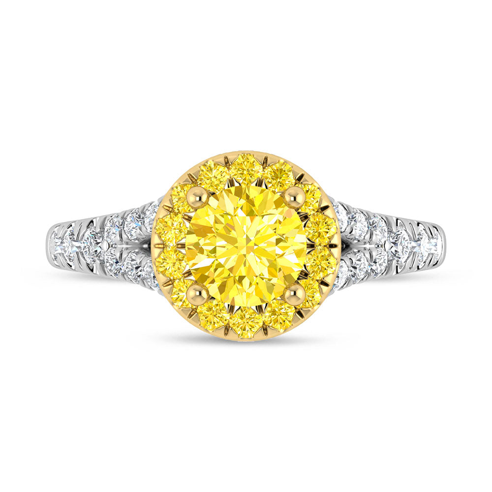 14K White Gold Lab Grown Round Shape Yellow Diamond 1 7/8 ct. tw. Engagement Ring, side profile view showing the band