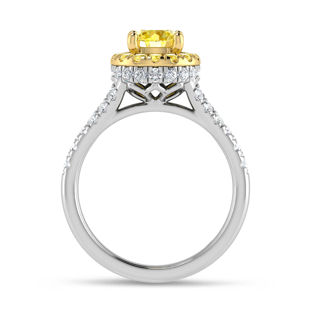 14K White Gold Lab Grown Round Shape Yellow Diamond 1 7/8 ct. tw. Engagement Ring, close-up of the diamond setting