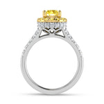 14K White Gold Lab Grown Round Shape Yellow Diamond 1 7/8 ct. tw. Engagement Ring, close-up of the diamond setting