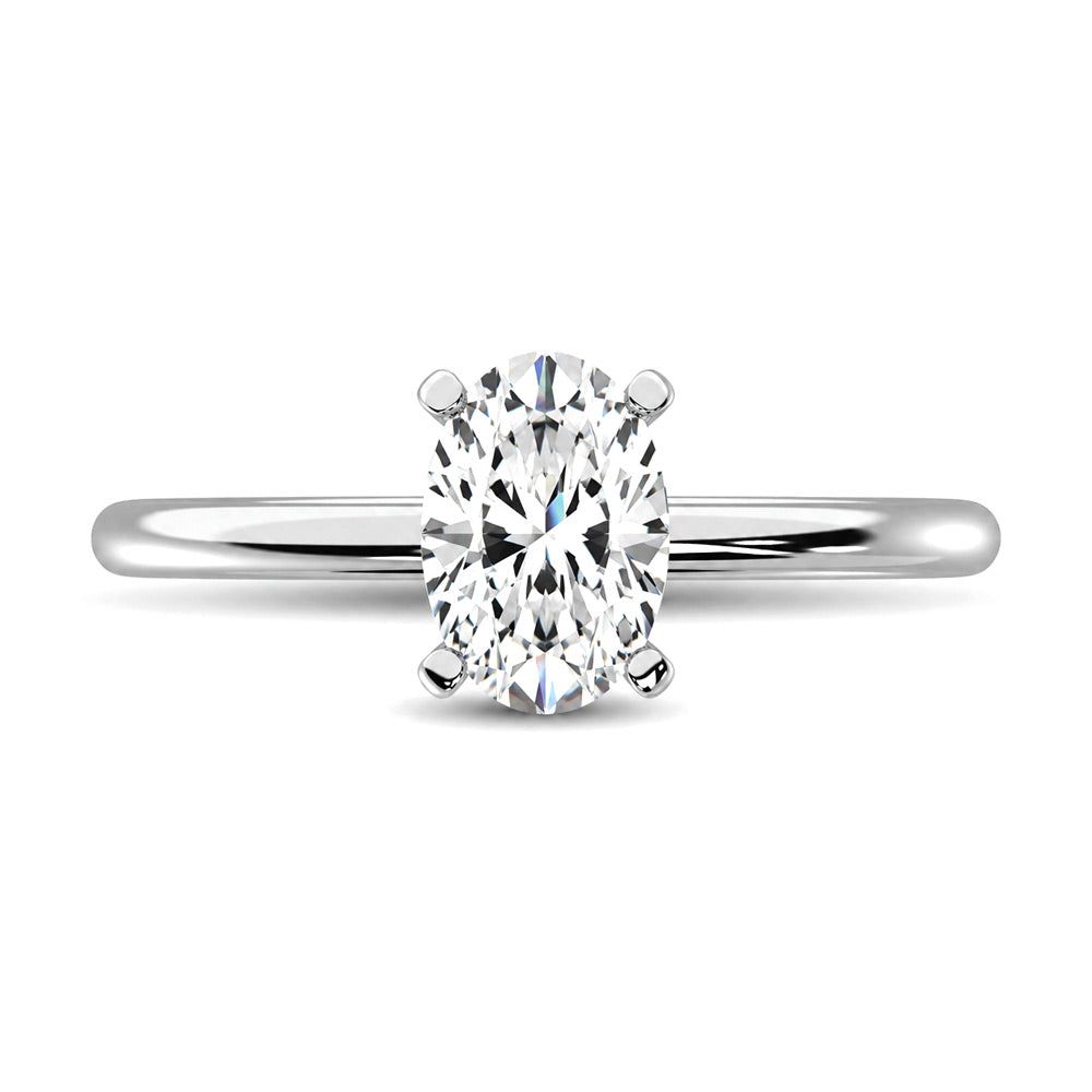 14K White Gold Lab Grown Diamond 2 ct. tw. IGI Certified Oval Shape Solitaire, side profile view showing the band