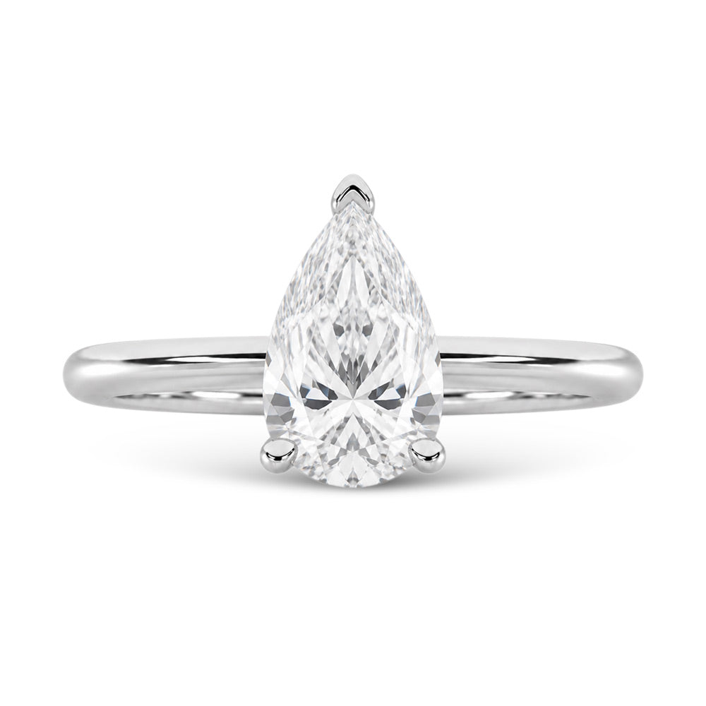 14K White Gold Lab Grown Diamond 1 ct. tw. IGI Certified Pear Shape Solitaire, side profile view showing the band