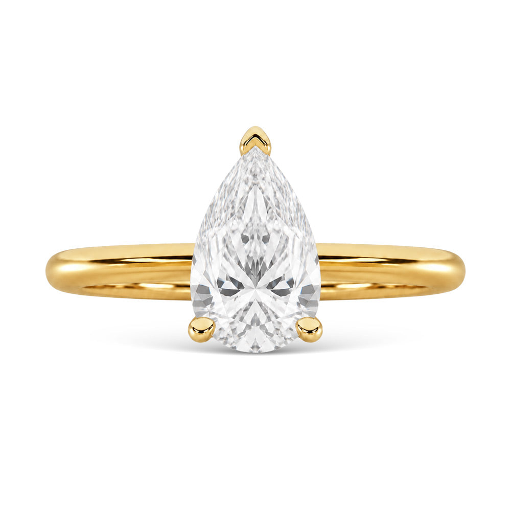 14K Yellow Gold Lab Grown Diamond 2 ct. tw. IGI Certified Pear Shape Solitaire, side profile view showing the band