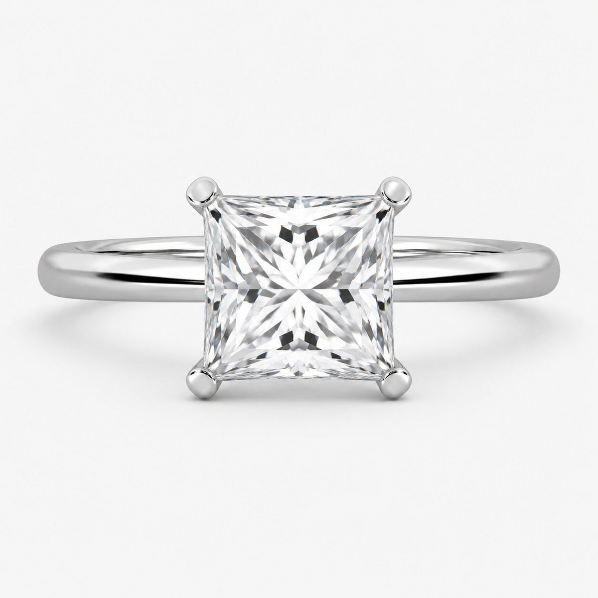 14K White Gold Lab Grown Diamond 1 1/2 ct. tw. IGI Certified Princess Shape Solitaire, side profile view showing the band