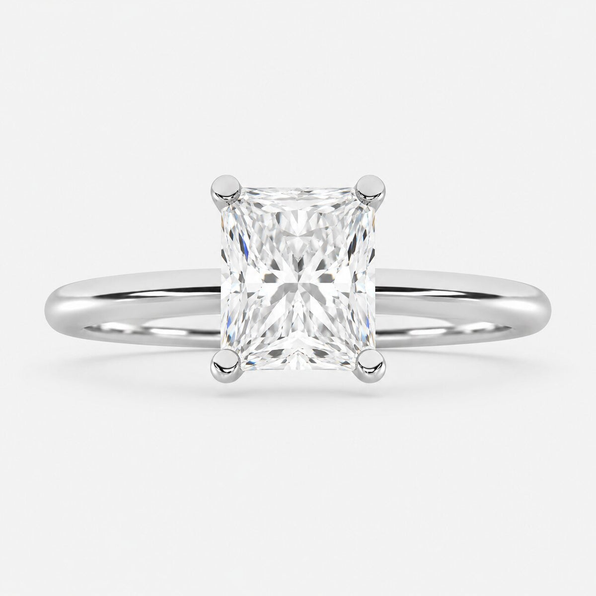 14K White Gold Lab Grown Diamond 1 1/2 ct. tw. IGI Certified Radiant Shape Solitaire, top view of the diamonds