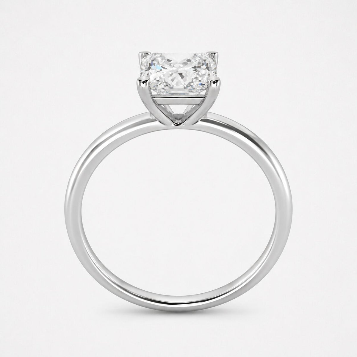 14K White Gold Lab Grown Diamond 1 1/2 ct. tw. IGI Certified Radiant Shape Solitaire, close-up of the diamond setting