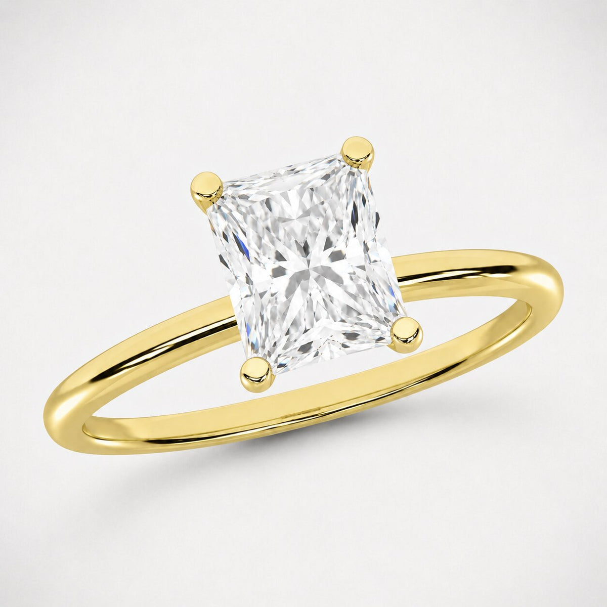 14K Yellow Gold Lab Grown Diamond 2 ct. tw. IGI Certified Radiant Shape Solitaire, top view of the diamonds