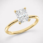 14K Yellow Gold Lab Grown Diamond 2 ct. tw. IGI Certified Radiant Shape Solitaire, close-up of the diamond setting