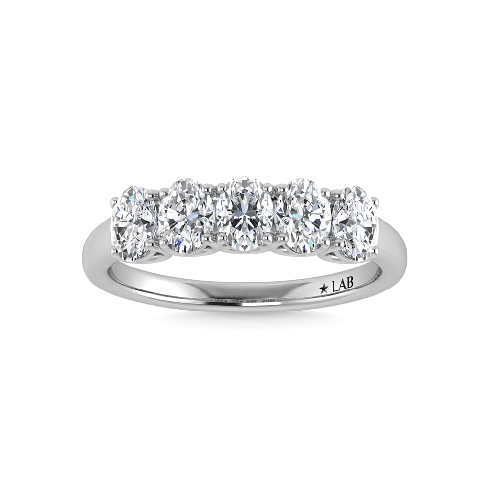 14K White Gold Lab Grown Diamond 1 1/2 ct. tw. Oval Shape 5 Stone Wedding Band | Picasso Gold & Diamond