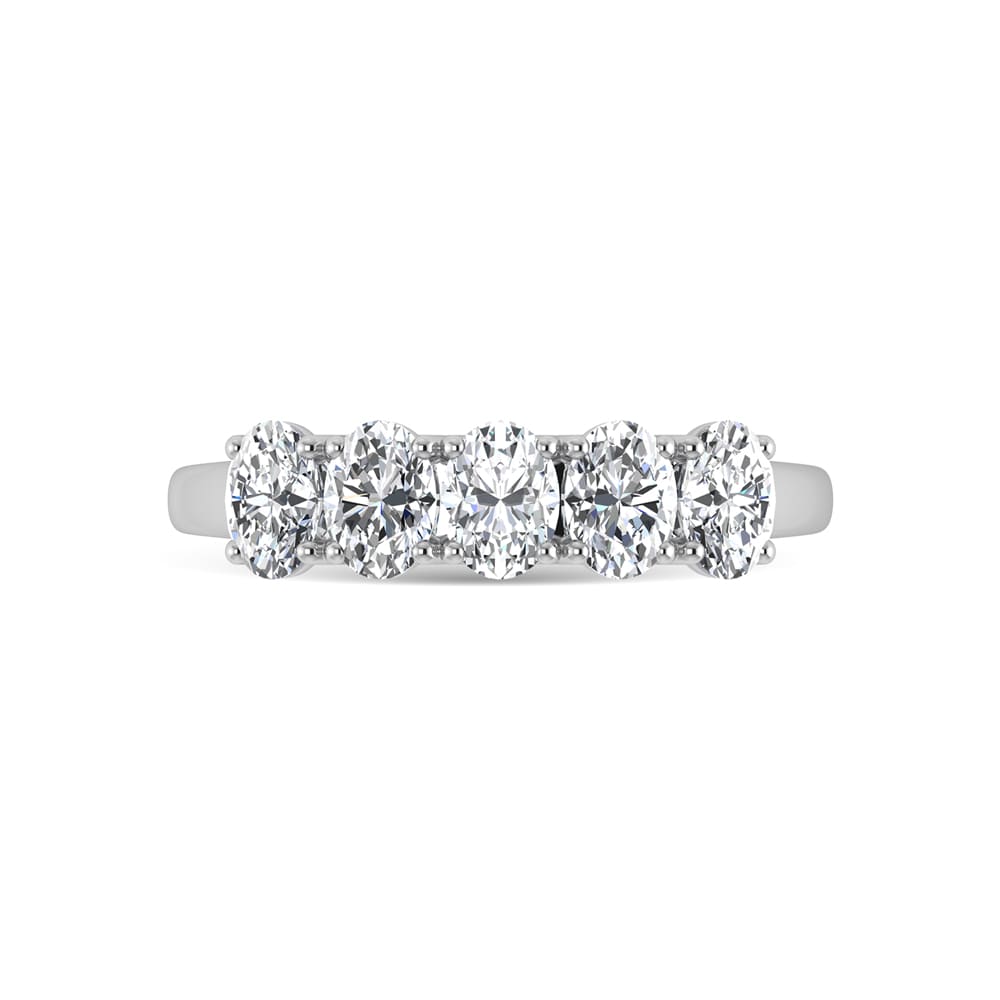 14K White Gold Lab Grown Diamond 1 1/2 ct. tw. Oval Shape 5 Stone Wedding Band, side profile view showing the band