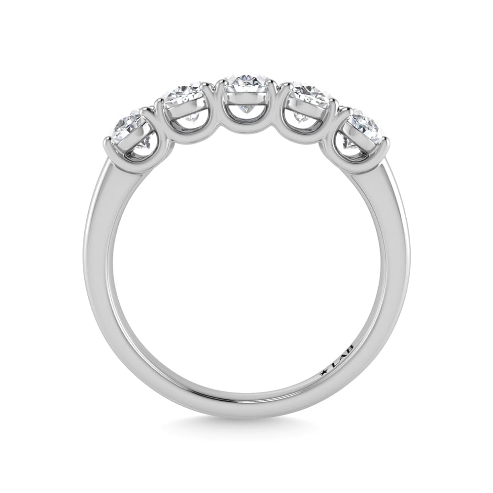 14K White Gold Lab Grown Diamond 1 1/2 ct. tw. Oval Shape 5 Stone Wedding Band, close-up of the diamond setting