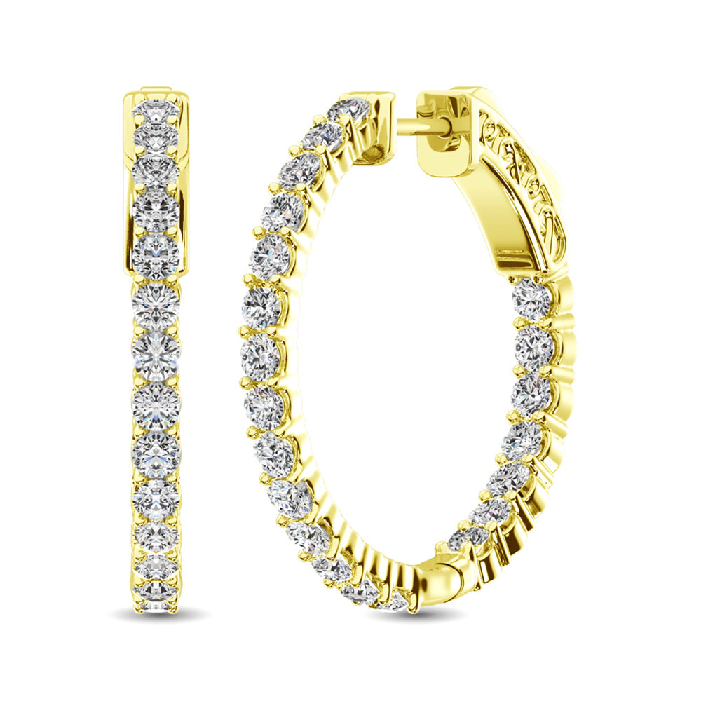 14K Yellow Gold Lab Grown Diamond 2 Ct.Tw. In and Out Hoop Earrings (3/4 inches)  Picasso Gold & Diamond Jewelry