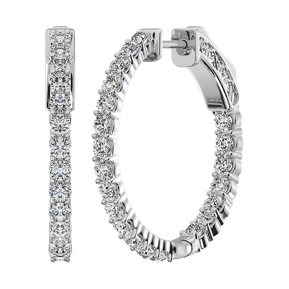 14K White Gold Lab Grown Diamond 10 Ct.Tw. In and Out Hoop Earrings ( 1 5/8 inches)  Picasso Gold & Diamond Jewelry