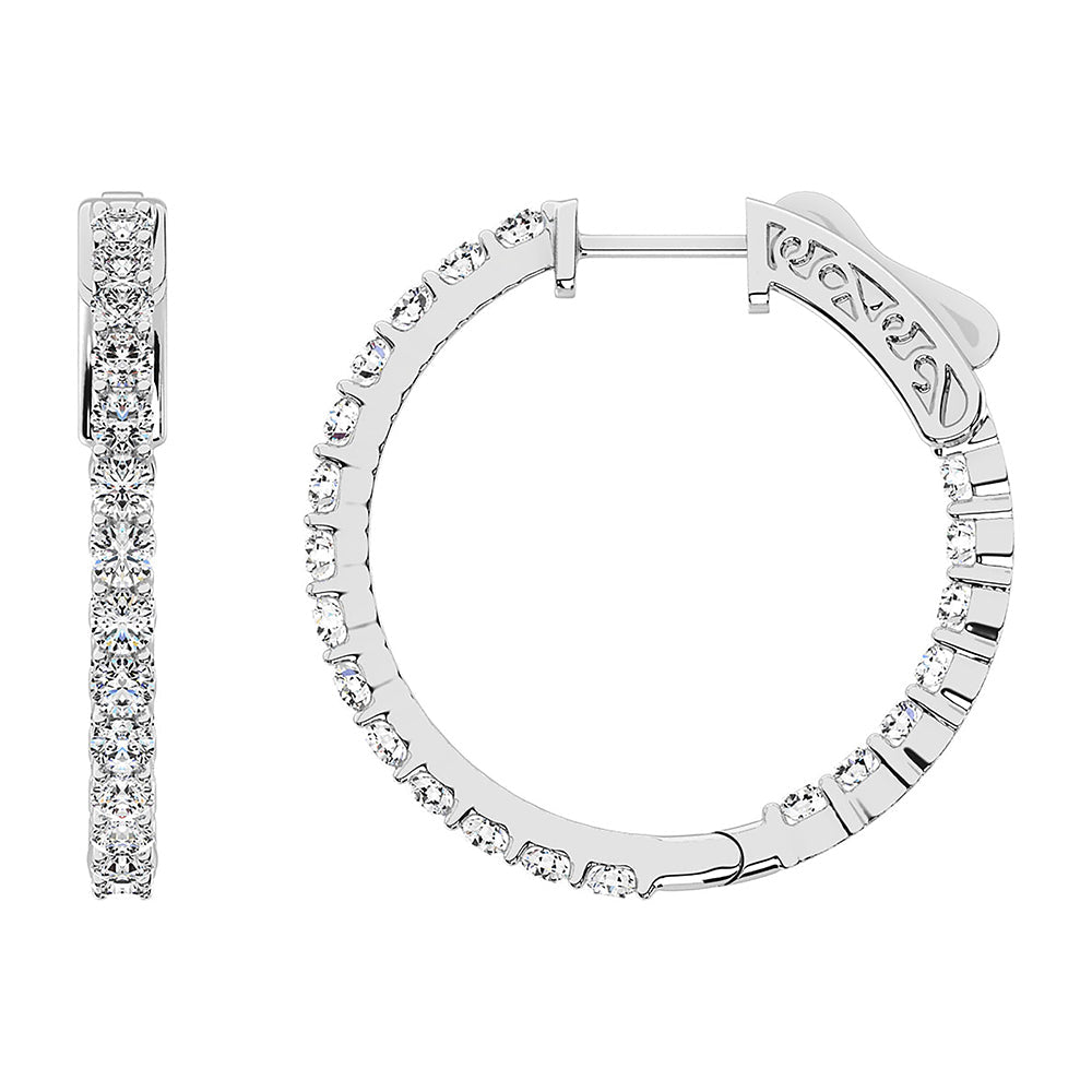 14K White Gold Lab Grown Diamond 10 Ct.Tw. In and Out Hoop Earrings ( 1 5/8 inches)  Picasso Gold & Diamond Jewelry