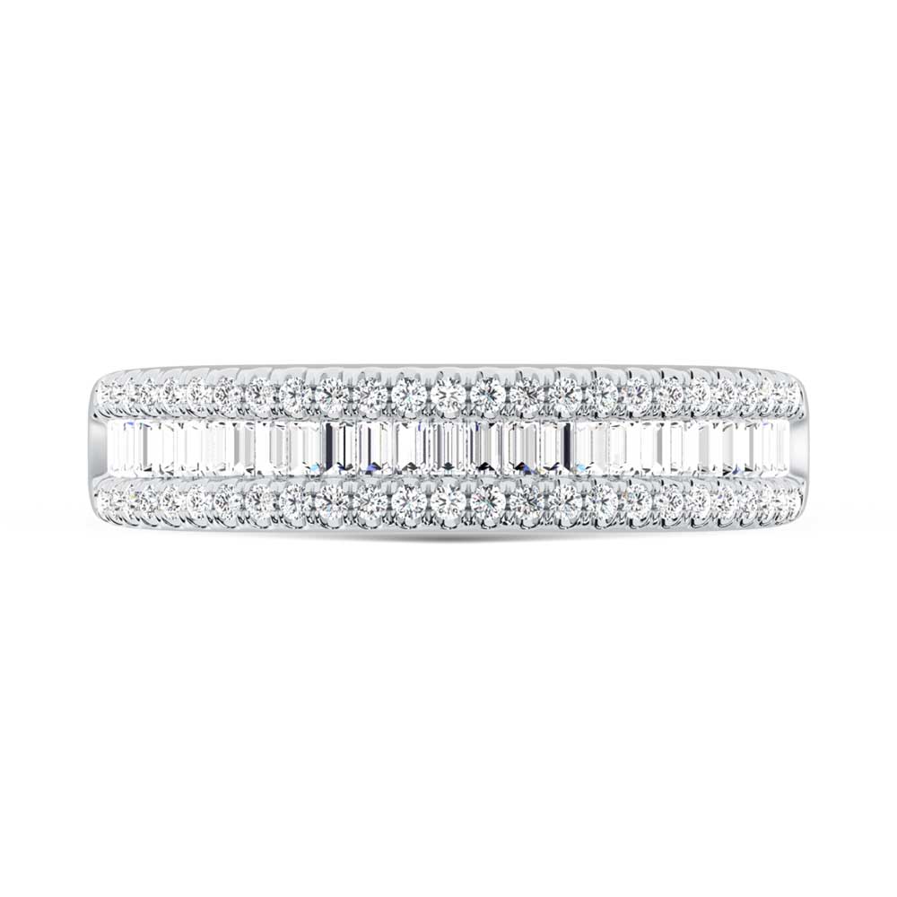 14K White Gold lab-grown diamond 2 Ct. baguette wedding band, product photography on a plain background | Picasso Gold & Diamond Jewelry.