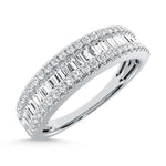 14K White Gold lab-grown diamond 2 Ct. baguette wedding band, studio shot.