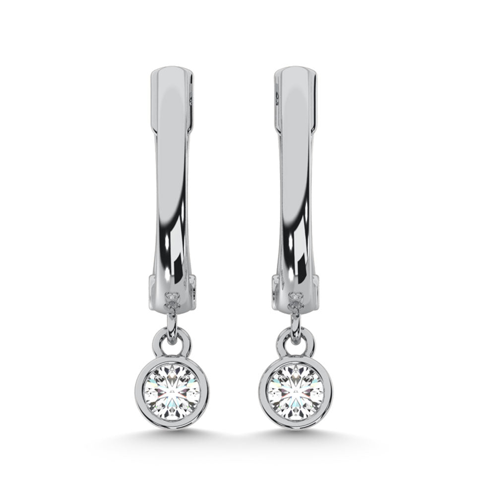 Classic 10k White Gold hoop earrings, set with 1/2 Ct.Tw. lab-grown diamond, side profile view.