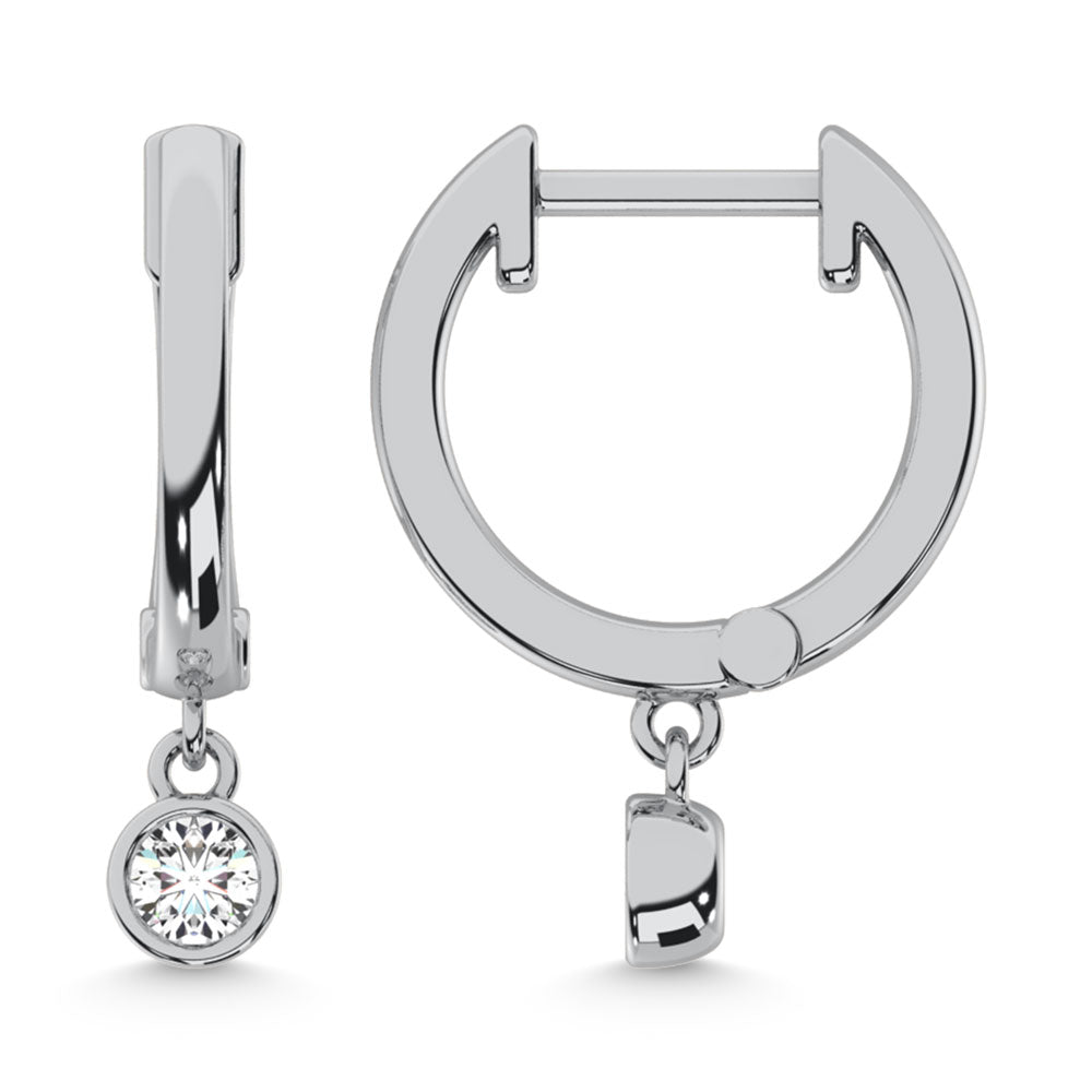 Handcrafted 10k White Gold hoop earrings, featuring 1/2 Ct.Tw. lab-grown diamond, worn lifestyle shot.