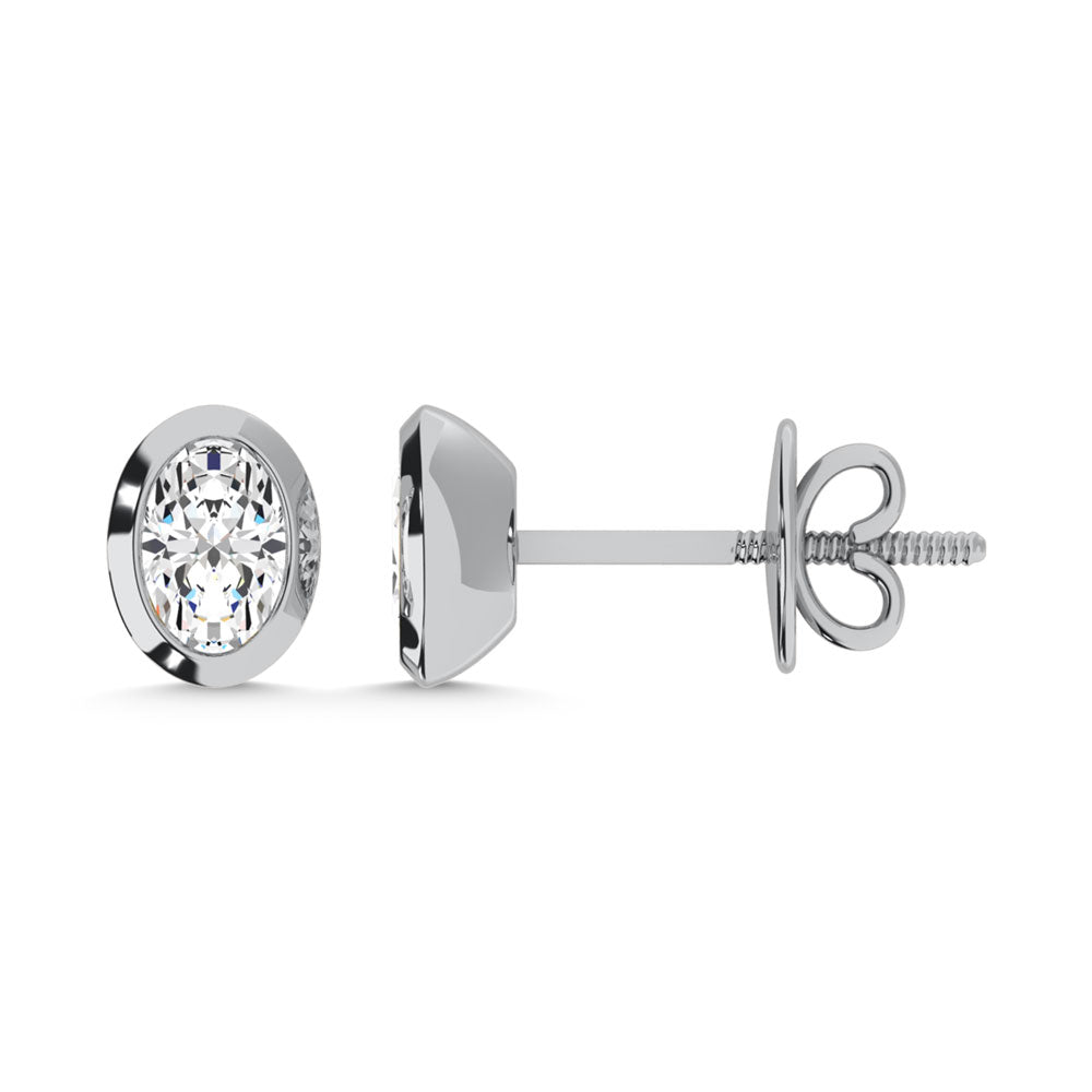 Handcrafted 10k White Gold stud earrings, featuring 0.21 CTW lab grown diamond, side profile view.