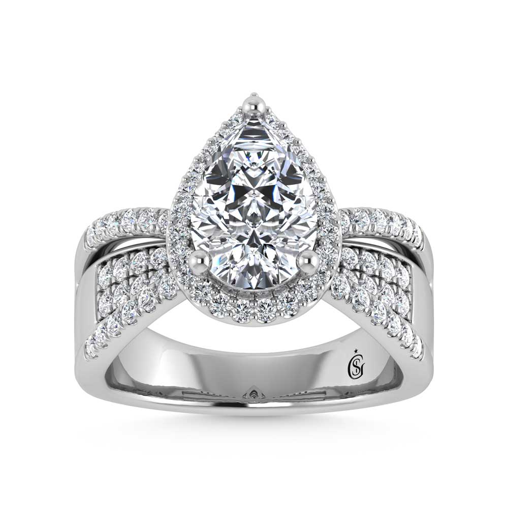 14K White Gold Lab Grown Diamond 2 1/2 Ct.Tw. Pear Shape Engagement Ring (Center 2CT)
