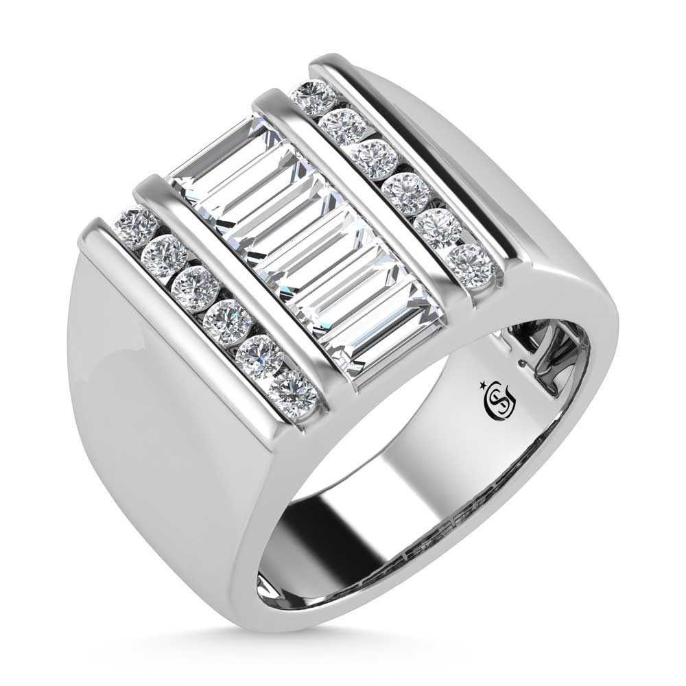 14K White Gold Lab Grown Diamond 2 ct. tw. Men's Ring, top view of the diamonds