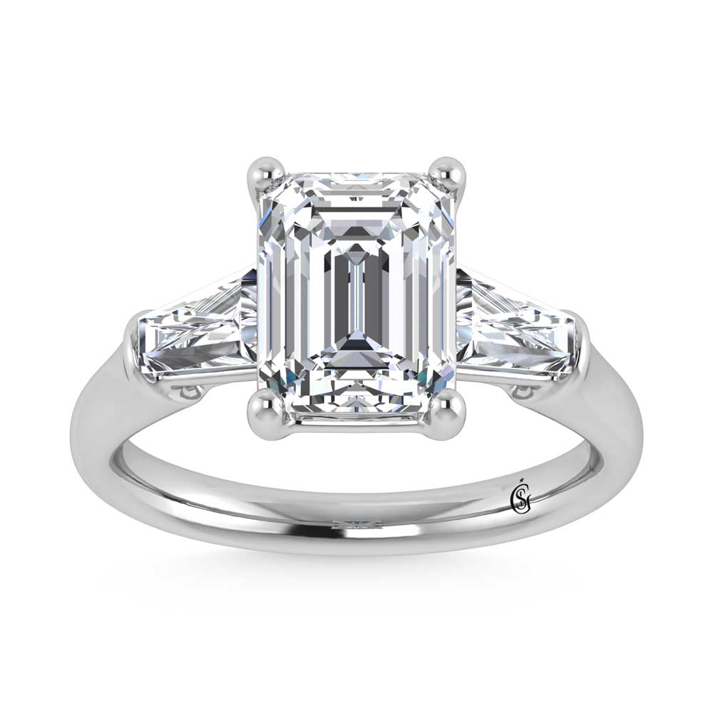 2.625 carat lab-grown diamond engagement ring in 14K White Gold, finished with a three-stone setting, front-facing studio shot.