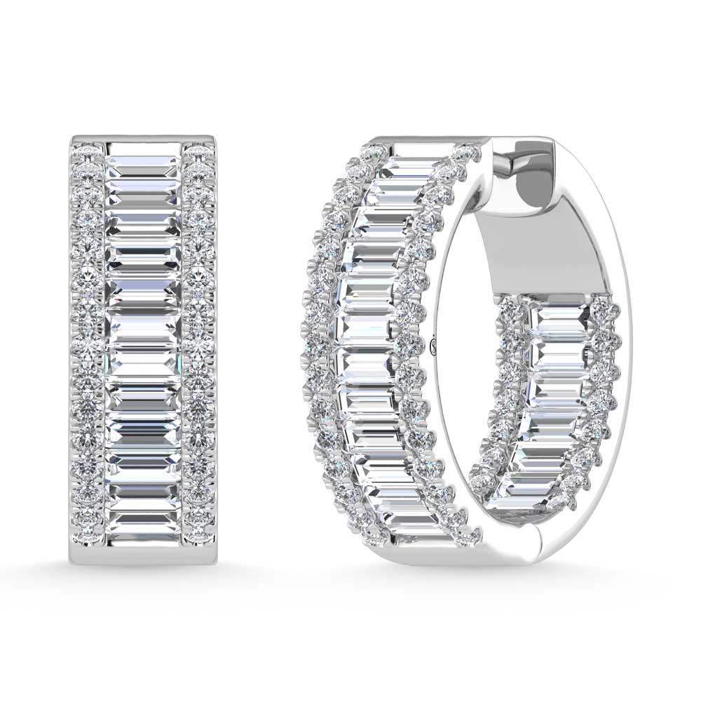 14K White Gold Round & Baguette Lab Grown Diamond 5 Ct.Tw. Hoop Earrings  Picasso Gold & Diamond Jewelry