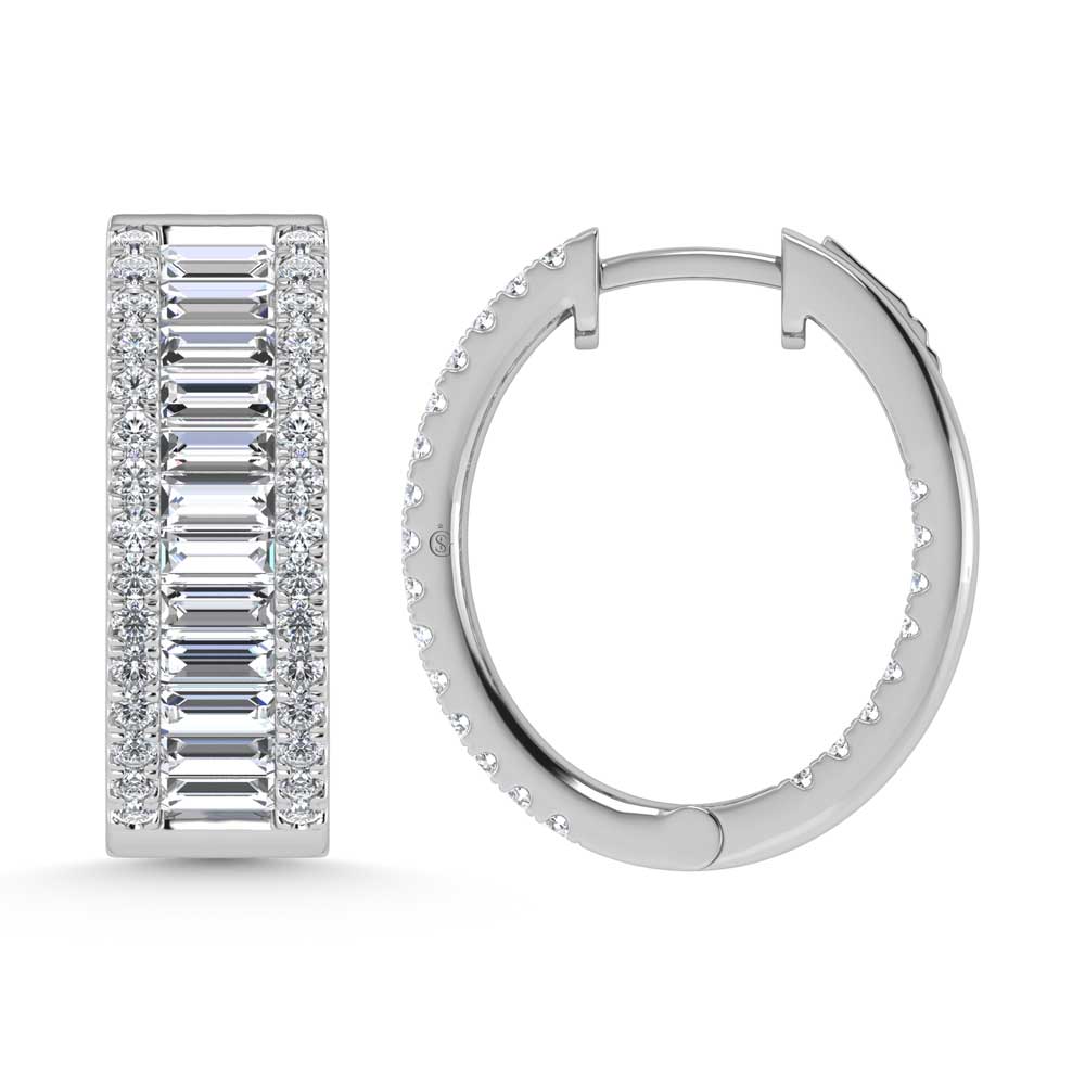 14K White Gold Round & Baguette Lab Grown Diamond 5 Ct.Tw. Hoop Earrings  Picasso Gold & Diamond Jewelry