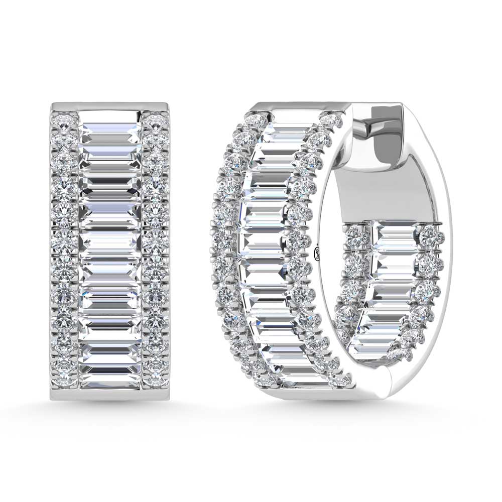 14K White Gold Round & Baguette Lab Grown Diamond 3 Ct.Tw. Hoop Earrings  Picasso Gold & Diamond Jewelry