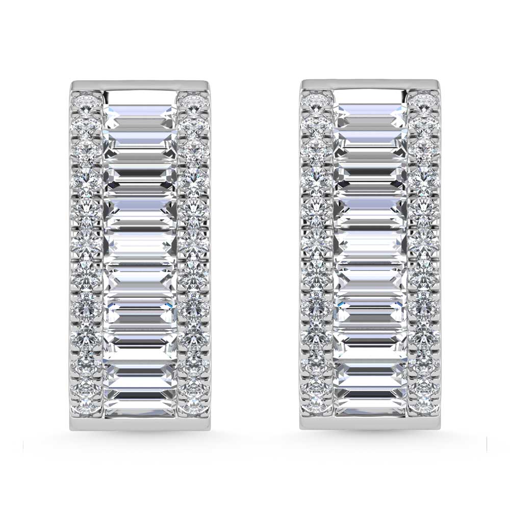 14K White Gold Round & Baguette Lab Grown Diamond 3 Ct.Tw. Hoop Earrings  Picasso Gold & Diamond Jewelry