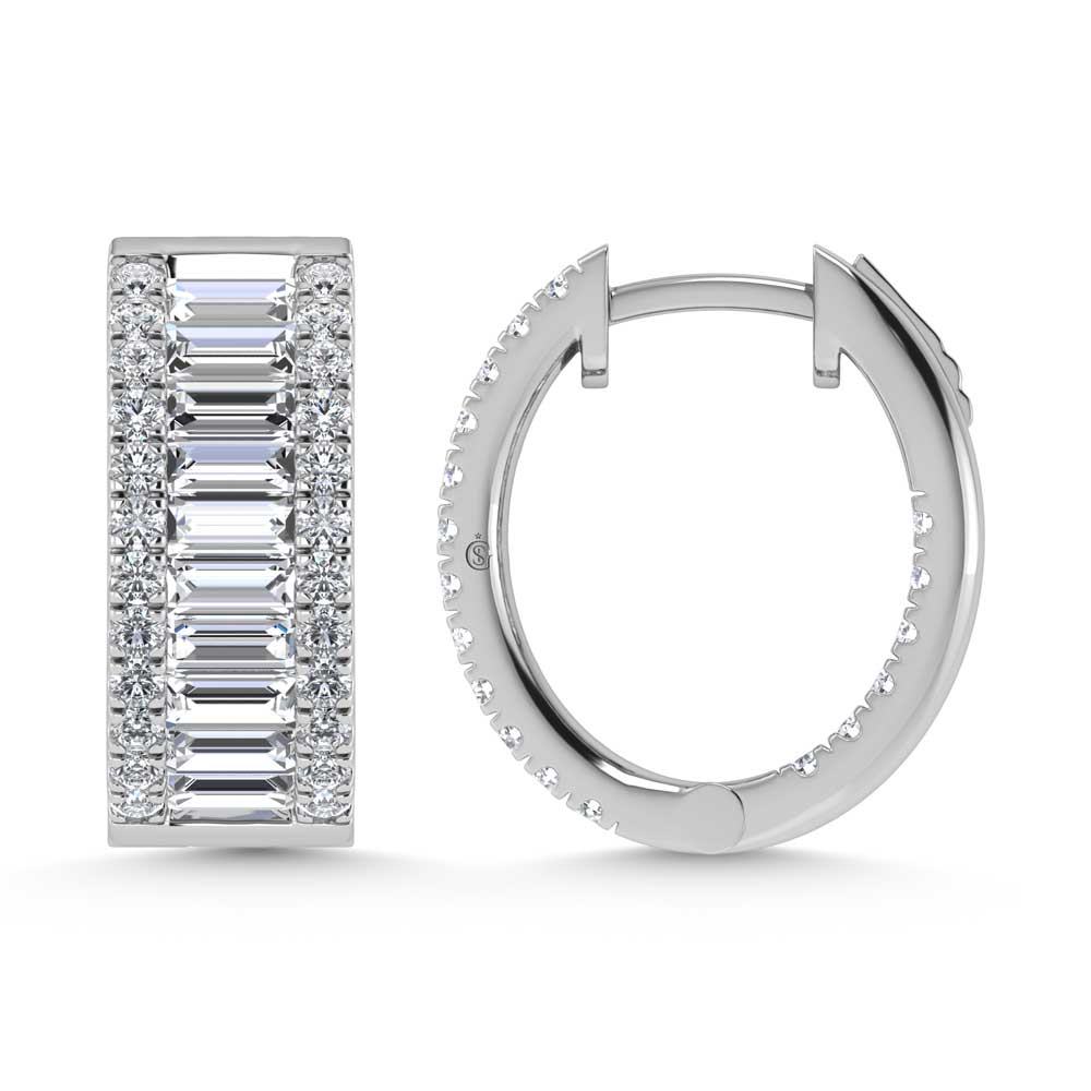 14K White Gold Round & Baguette Lab Grown Diamond 3 Ct.Tw. Hoop Earrings  Picasso Gold & Diamond Jewelry